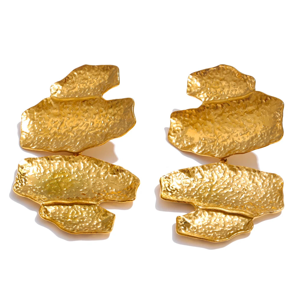 Faye hammered gold-tone drop earrings, pair on a white background