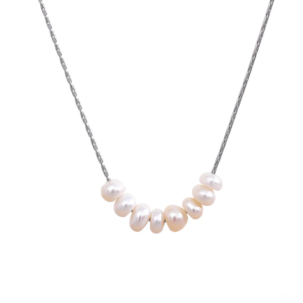 Wren pearl chain necklace on a fine silver chain