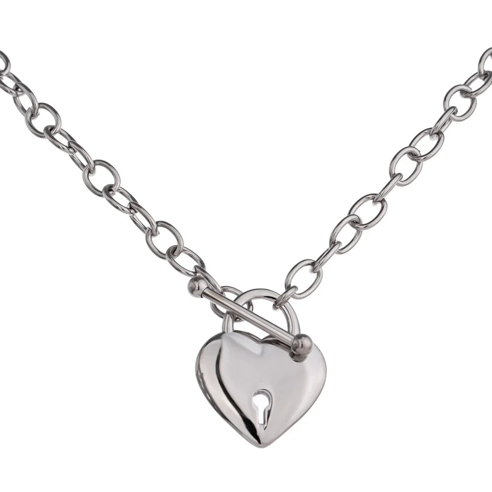 Silver Etta heart lock choker on a white background