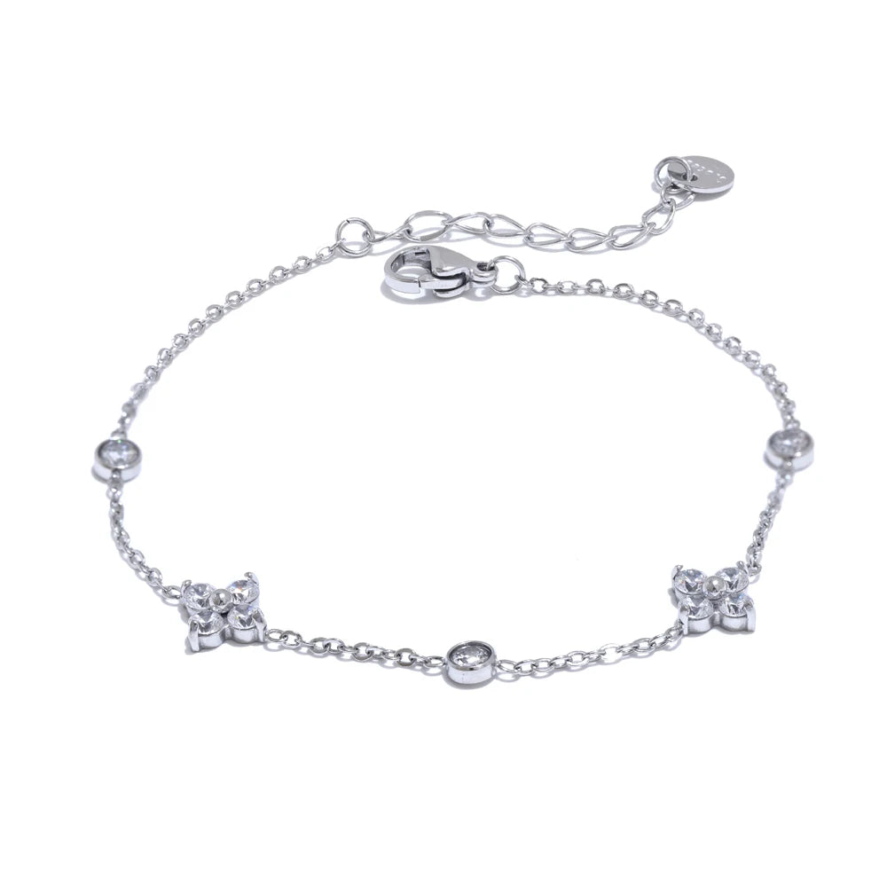 Flora zirconia flower bracelet in silver