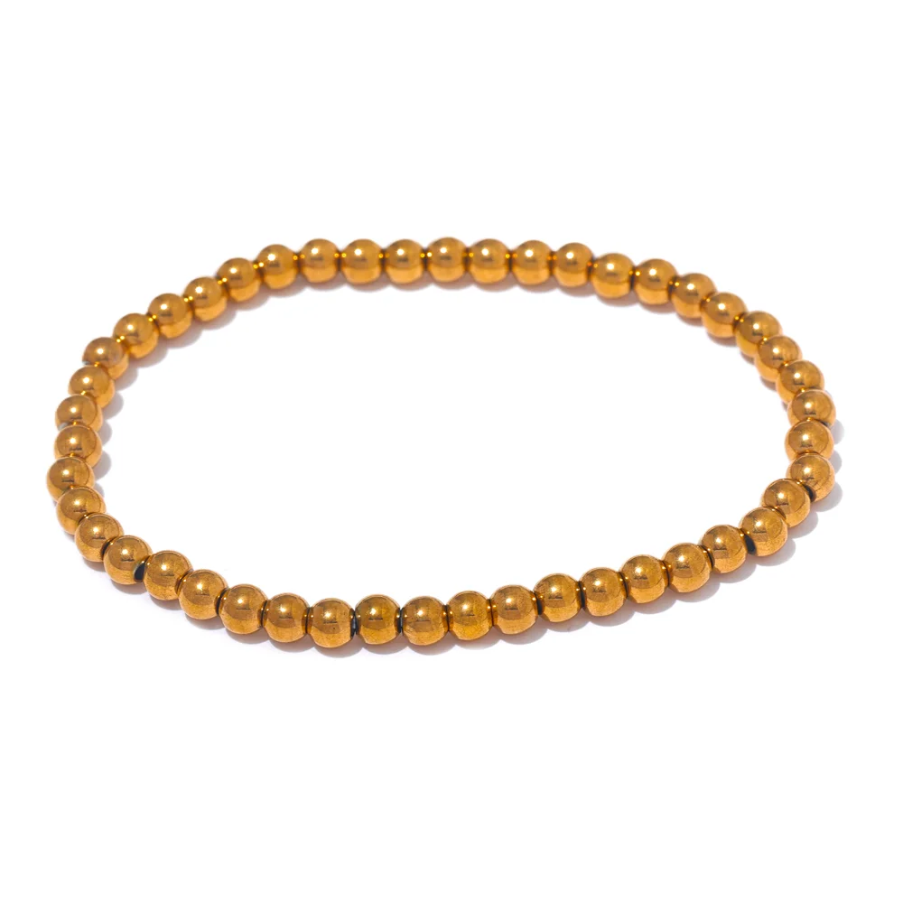 4mm gold beaded stainless steel stretch bracelet