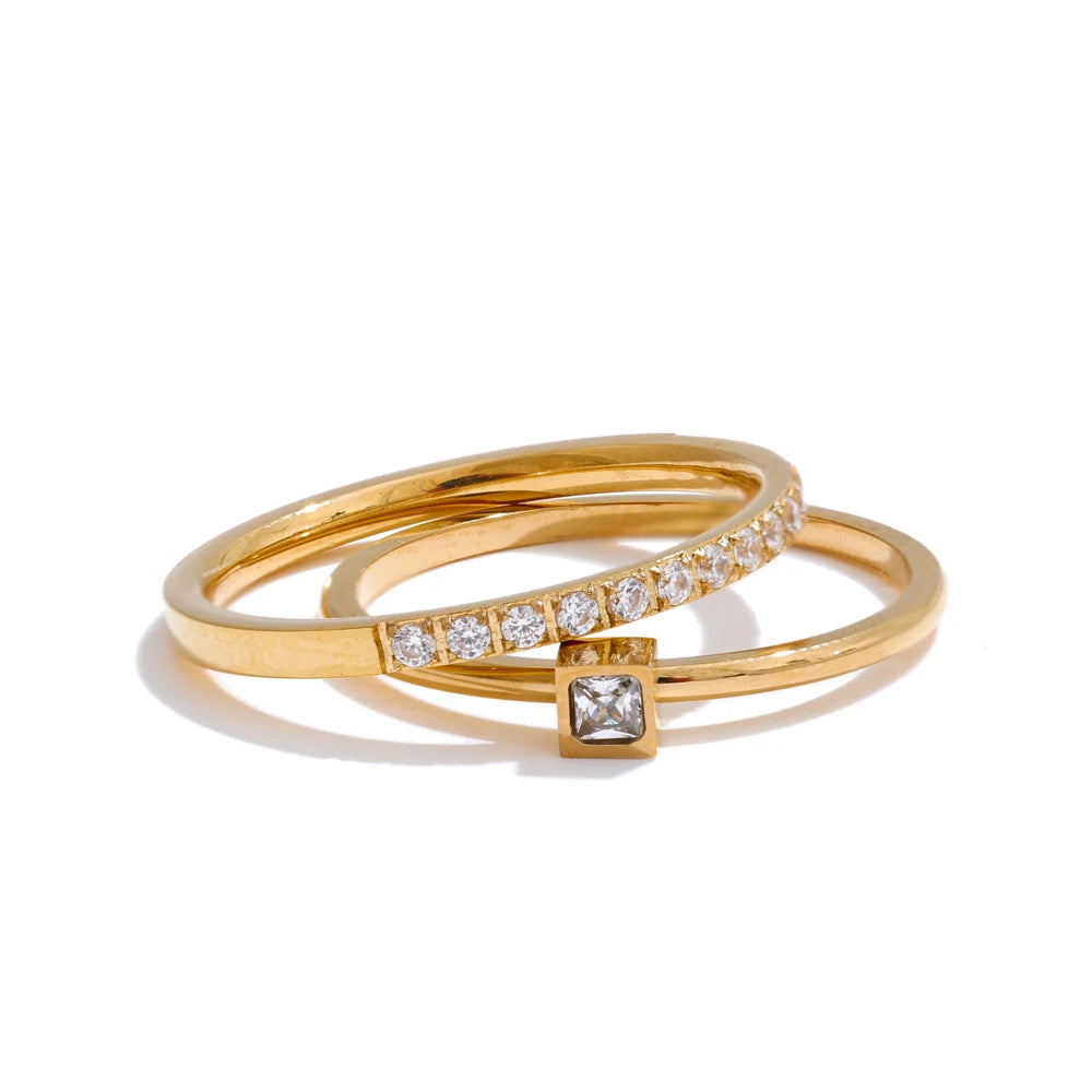 Rosie zirconia ring set, polished band and pave band