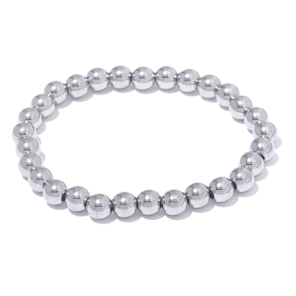 6mm silver beaded stainless steel stretch bracelet