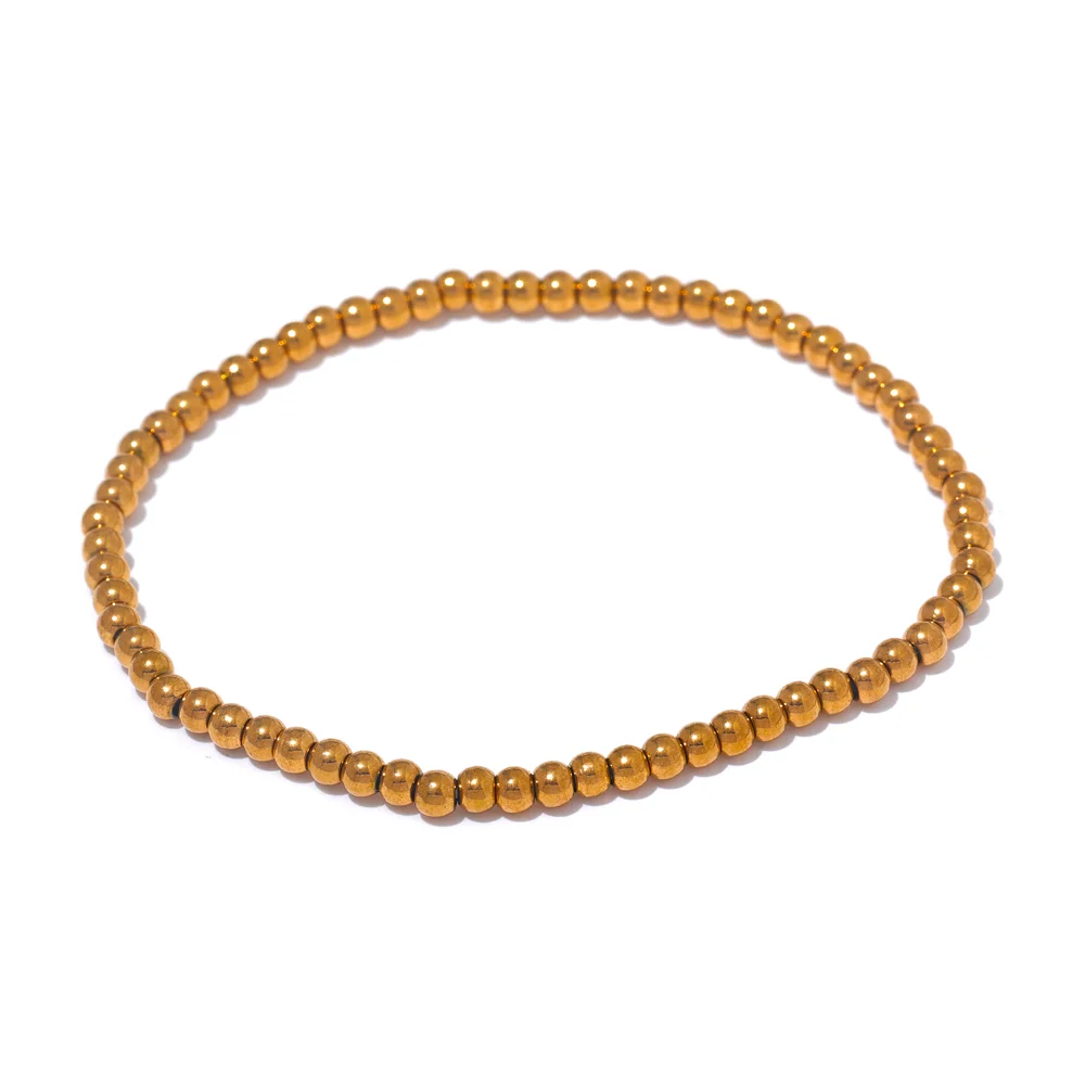 3mm gold beaded stainless steel stretch bracelet