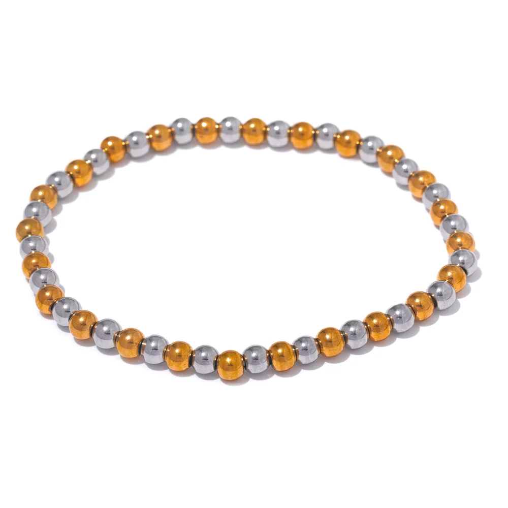 4mm two-tone beaded stainless steel stretch bracelet