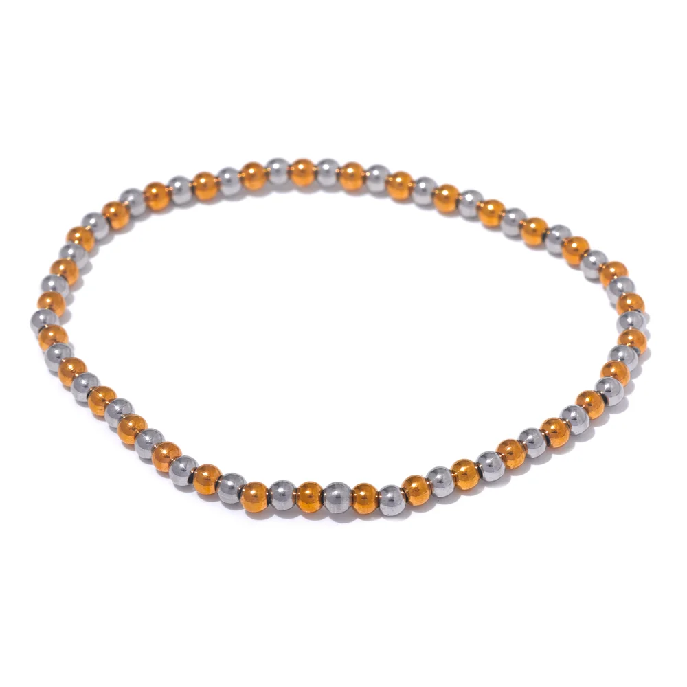 3mm two-tone beaded stainless steel stretch bracelet