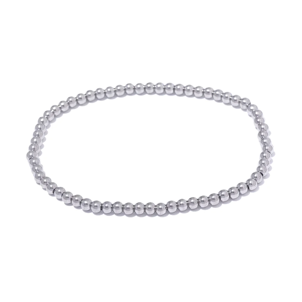 3mm silver beaded stainless steel stretch bracelet