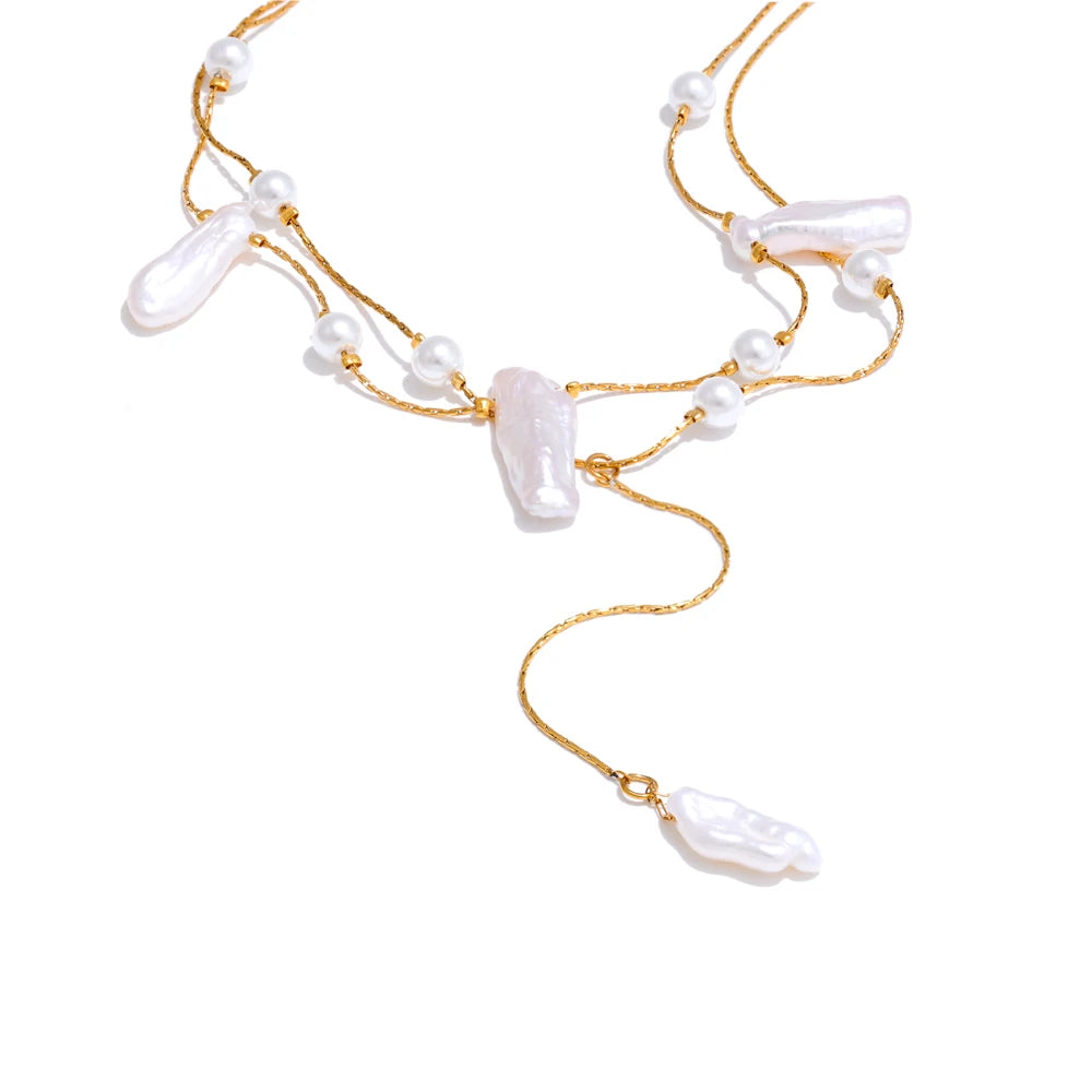 Belle Baroque Pearl Necklace gold double-layer chain with baroque pearls