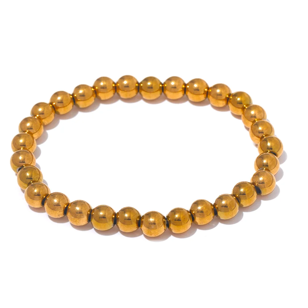 6mm gold beaded stainless steel stretch bracelet