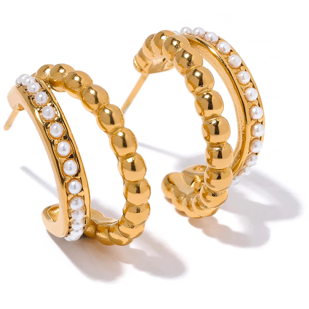 Roux Faux Pearl Hoops