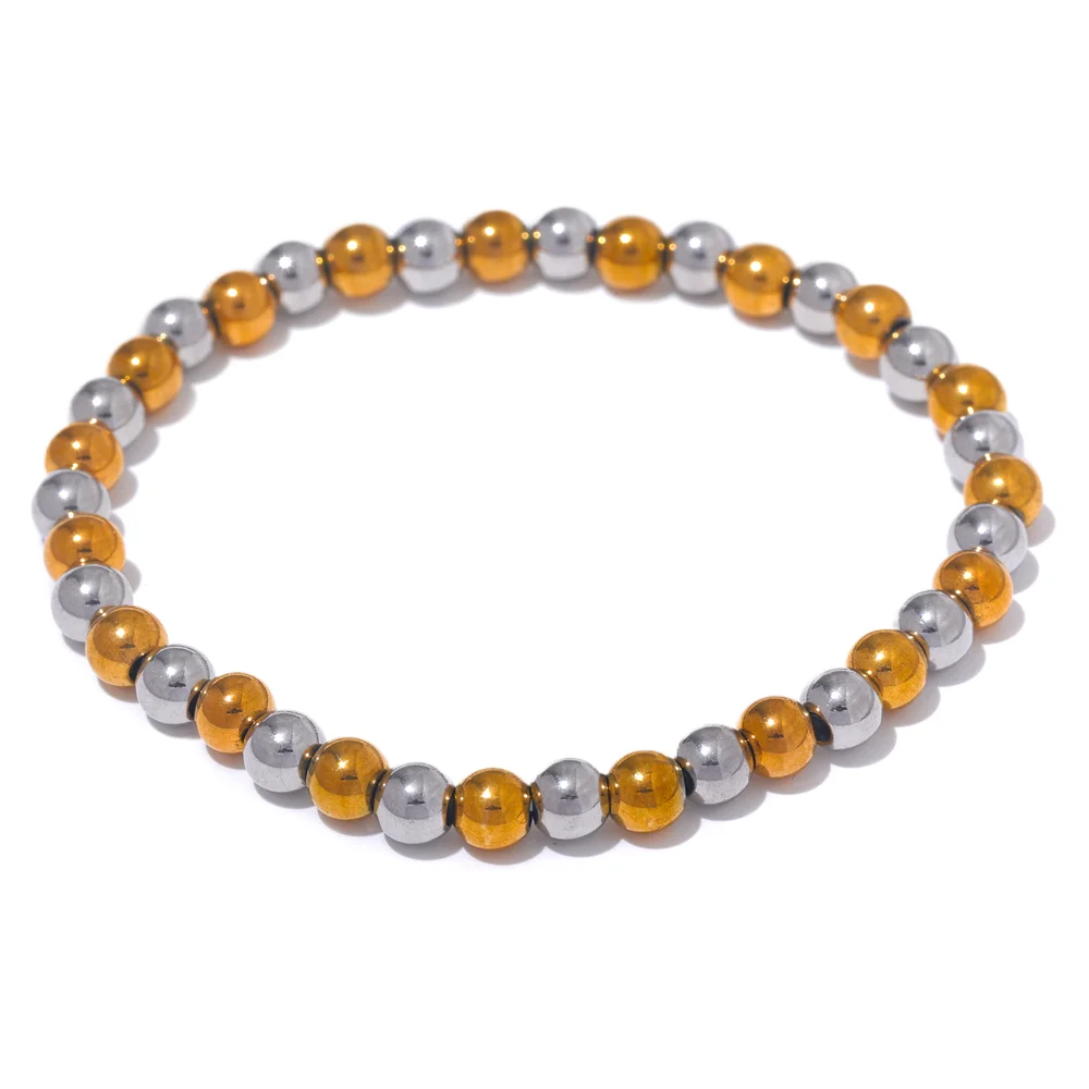 5mm two-tone beaded stainless steel stretch bracelet