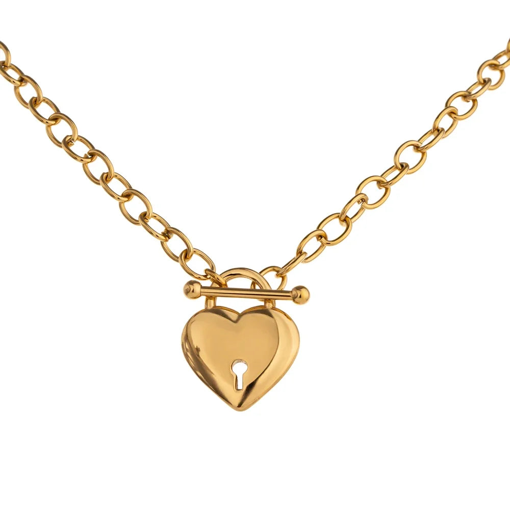 Gold Etta heart lock choker on a white background