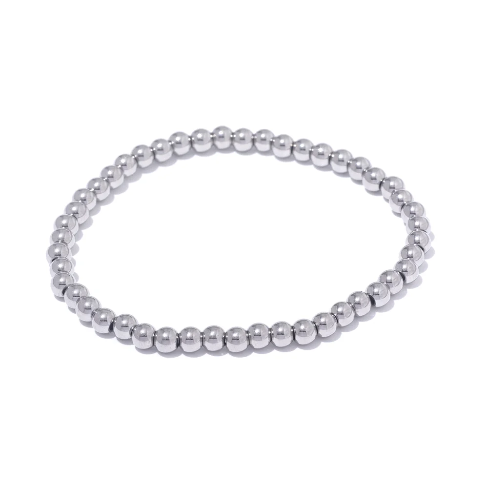 4mm silver beaded stainless steel stretch bracelet