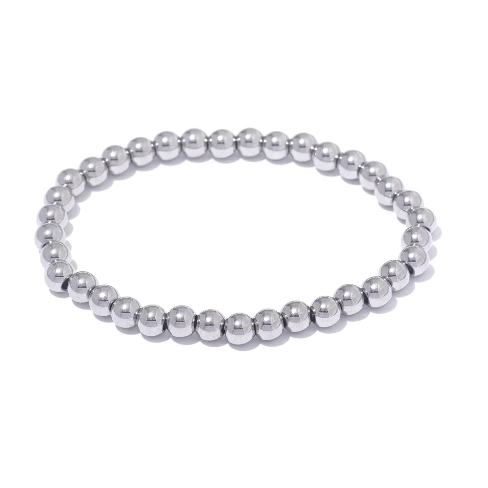 5mm silver beaded stainless steel stretch bracelet