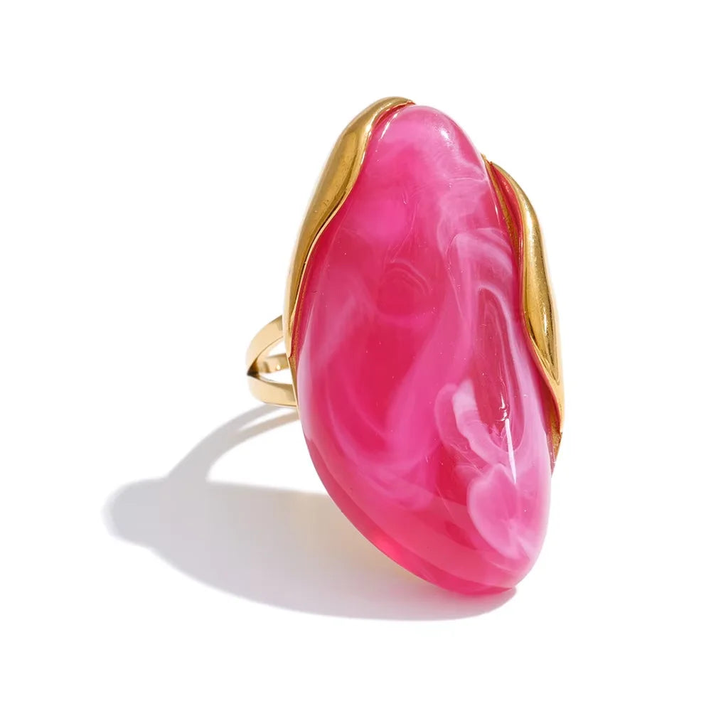 Callie Geometric Resin Ring in Fuchsia