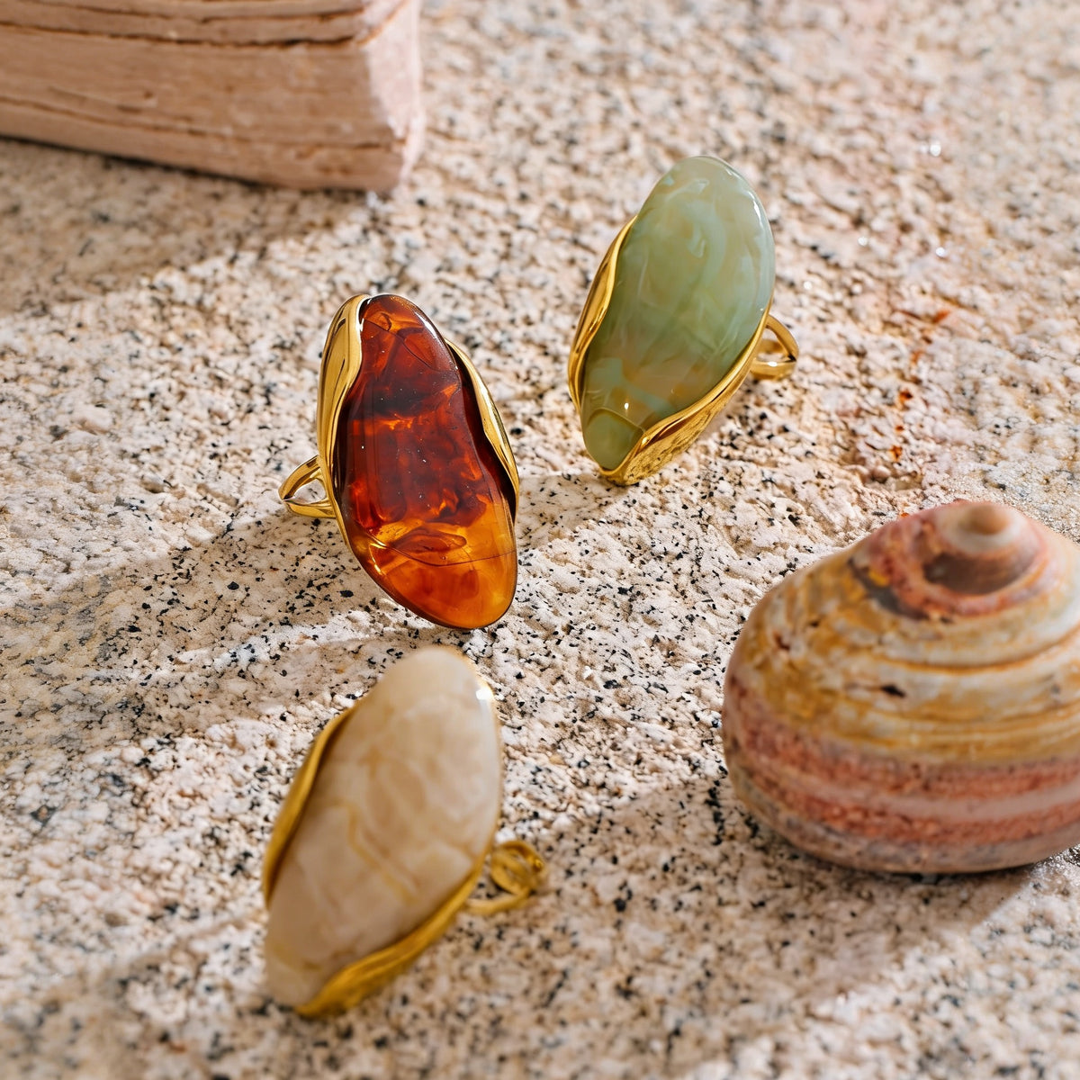 Callie Geometric Resin Ring in cognac, ivory and sage