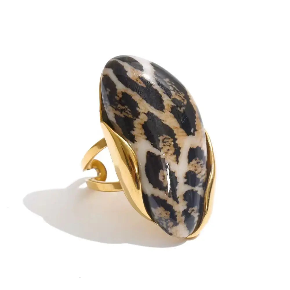 Callie Geometric Resin Ring in Leopard