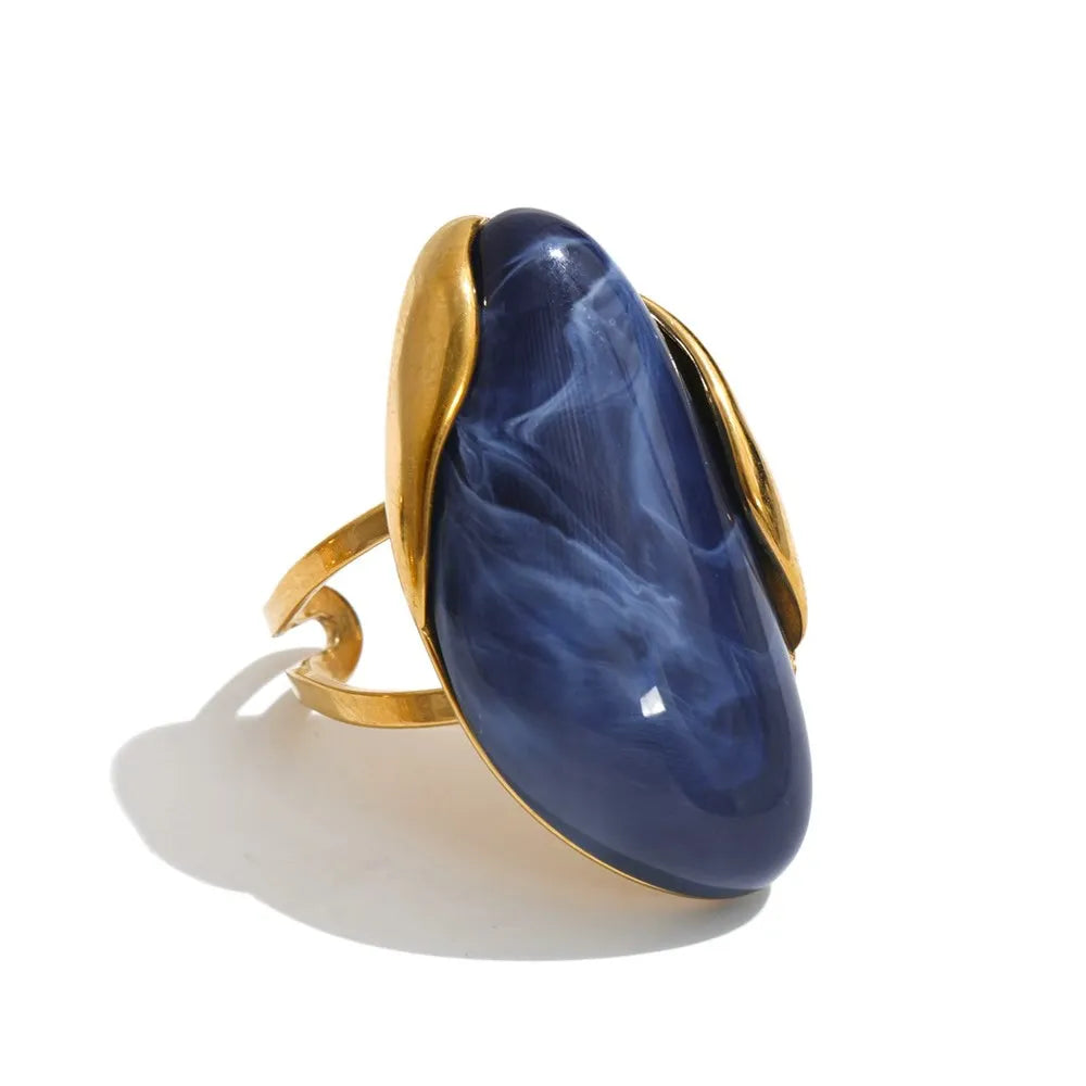 Callie Geometric Resin Ring in Navy