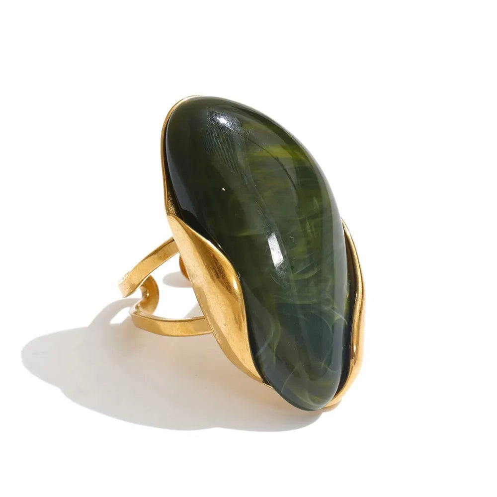 Callie Geometric Resin Ring in Olive