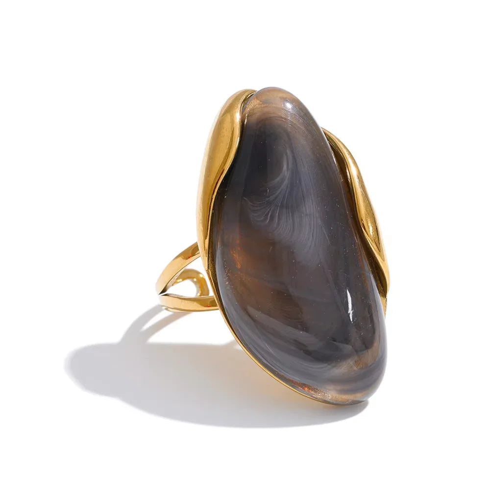 Callie Geometric Resin Ring in Smoke