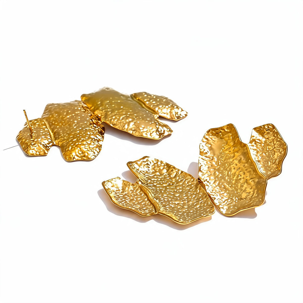 Faye hammered gold-tone drop earrings, angled view showing the post