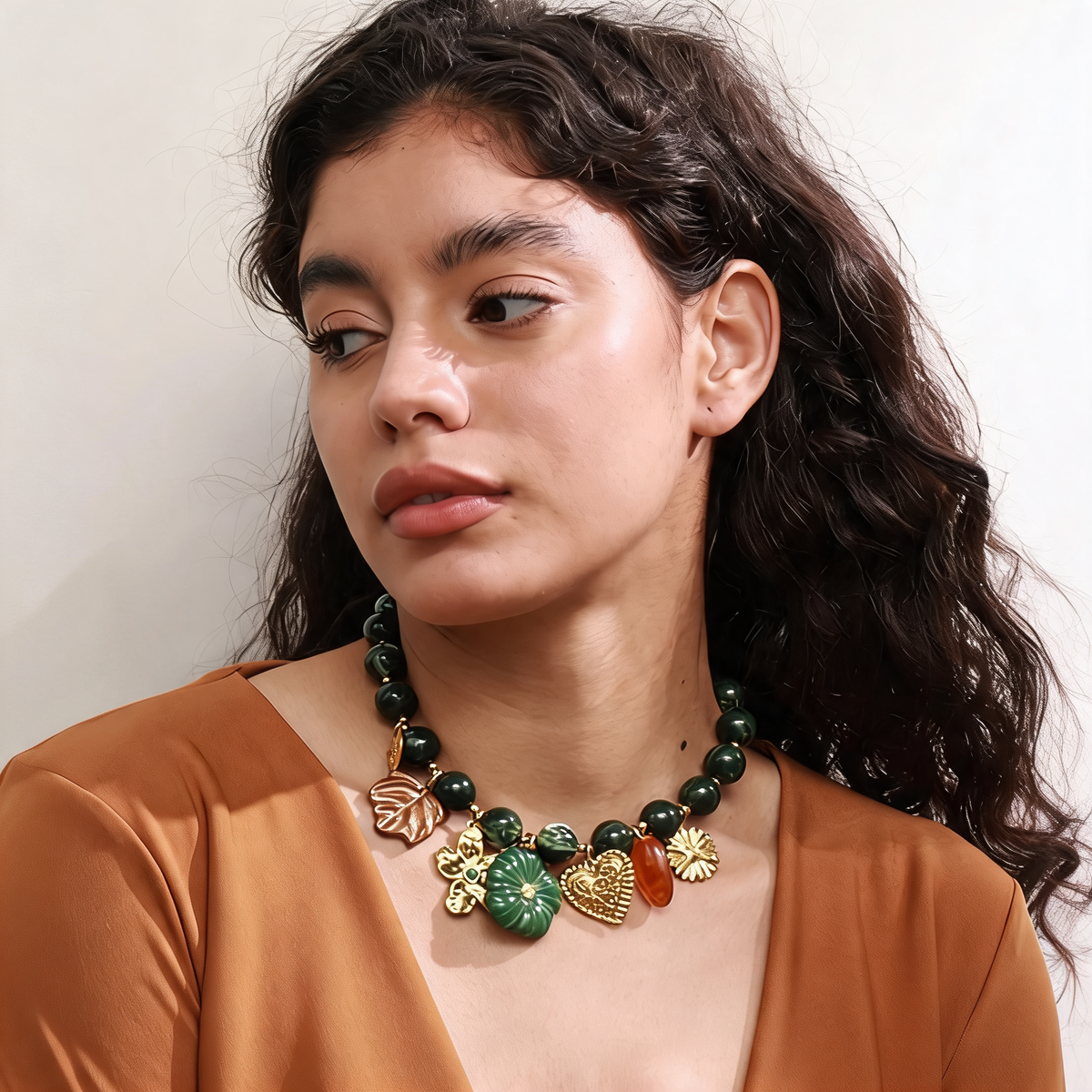 Aster Green Charm Necklace