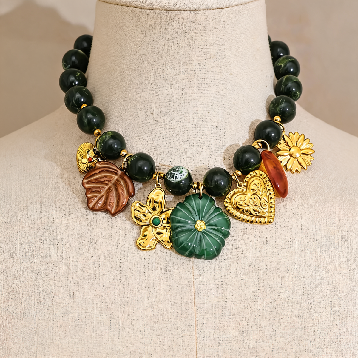 Aster Green Charm Necklace