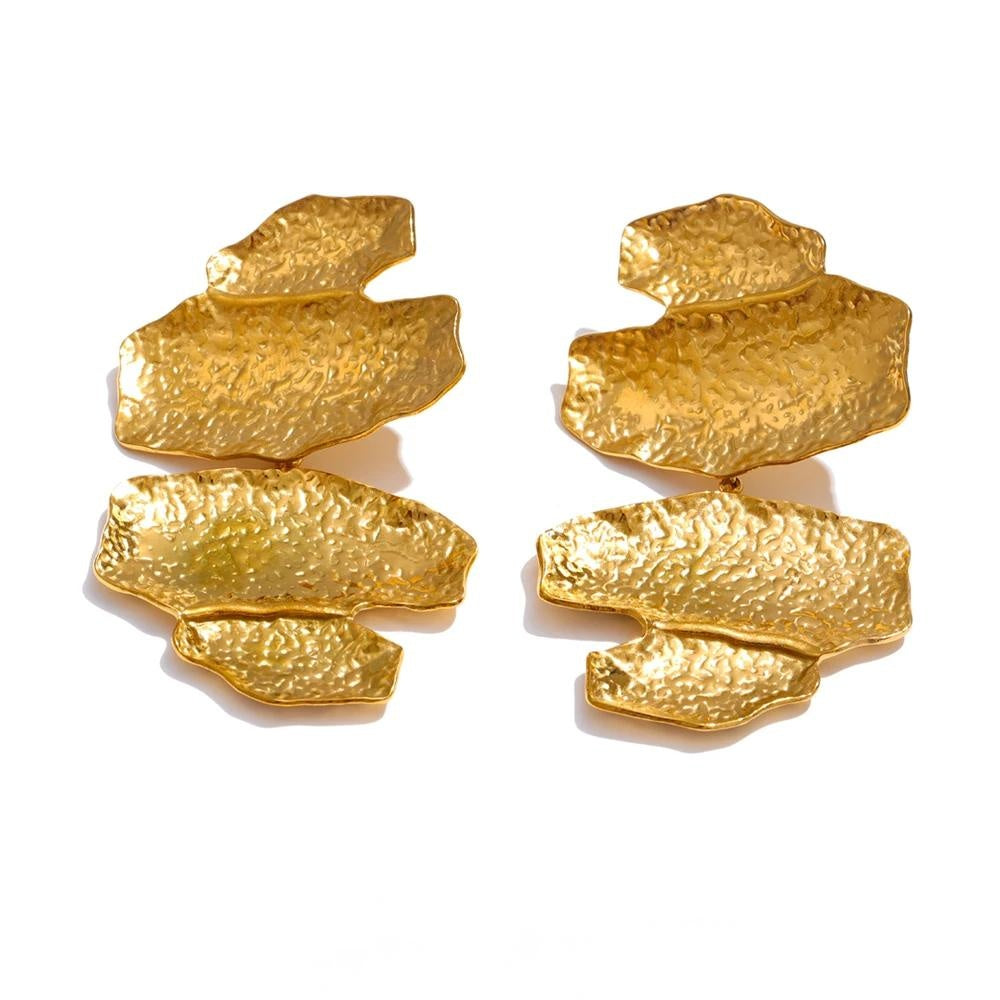 Faye hammered gold-tone drop earrings on a white background