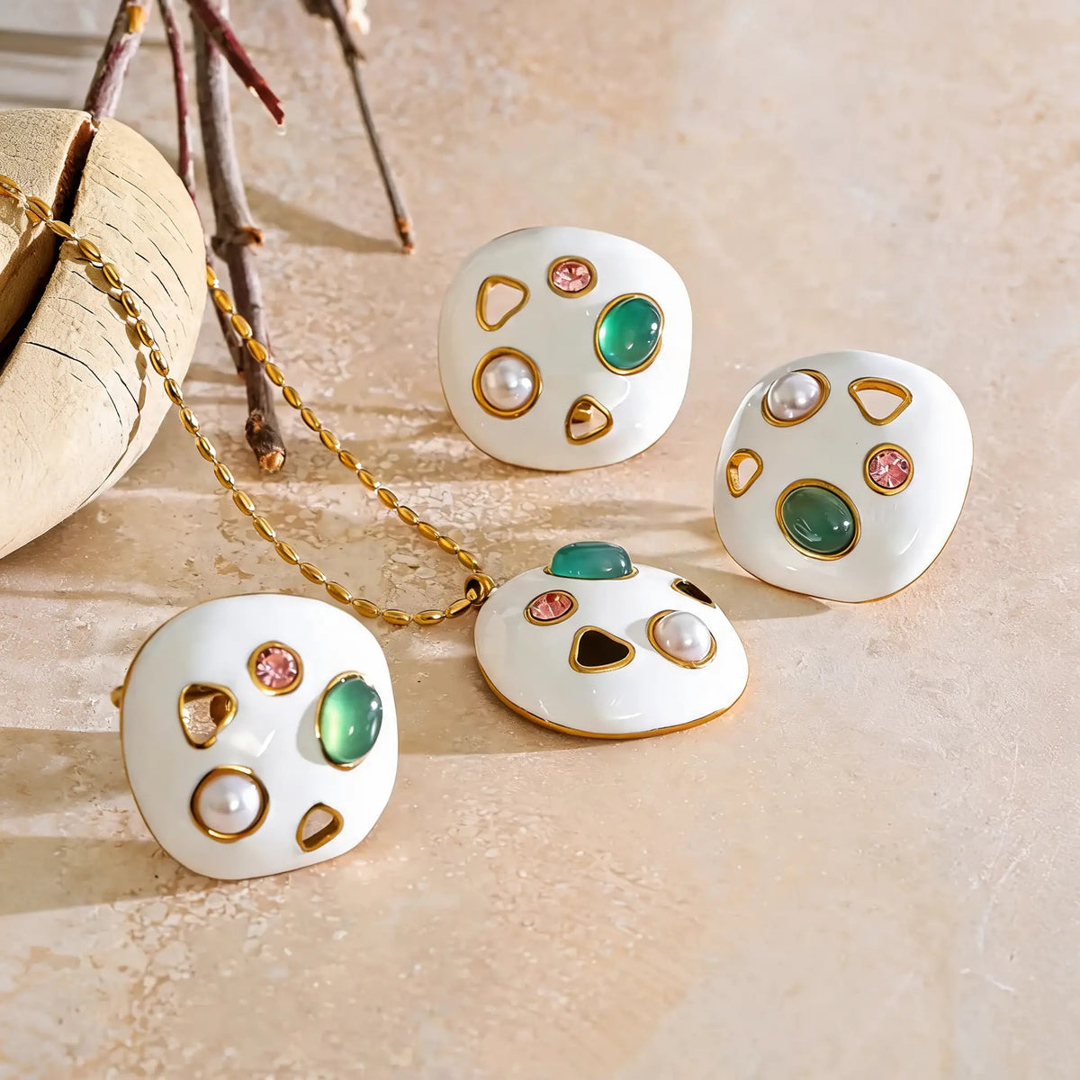 Birch Enamel Dot Ring