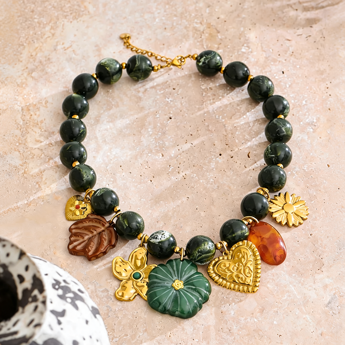 Aster Green Charm Necklace