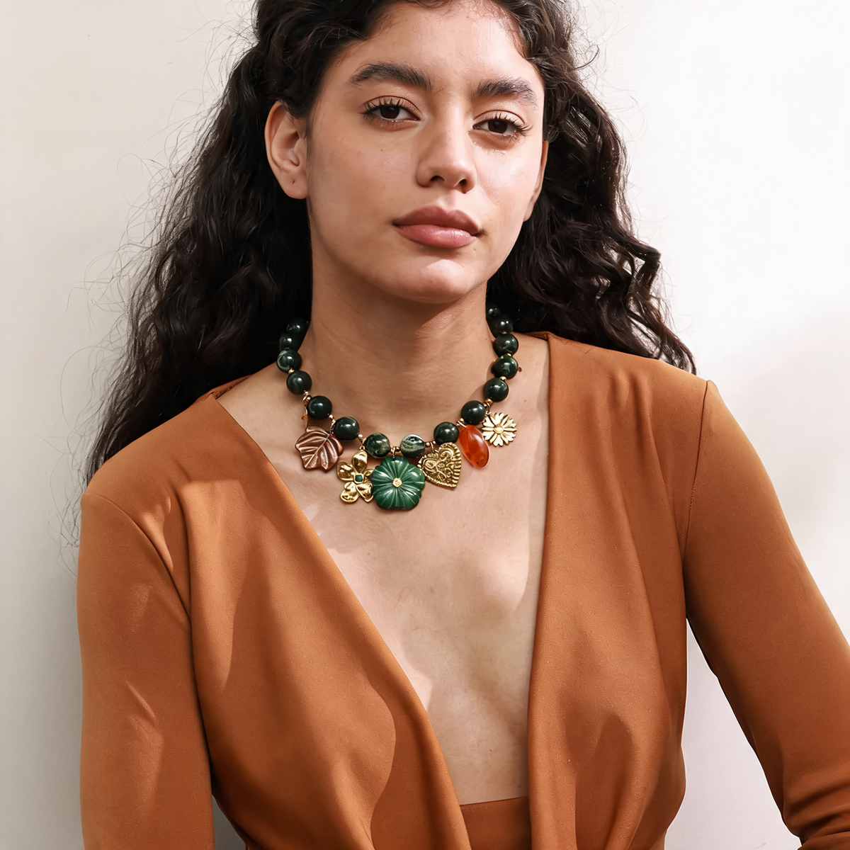 Aster Green Charm Necklace