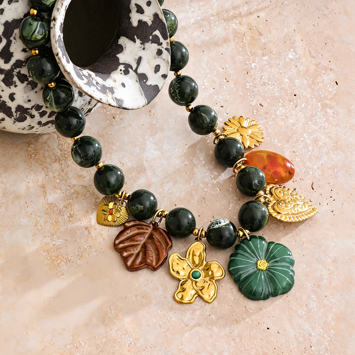 Aster Green Charm Necklace