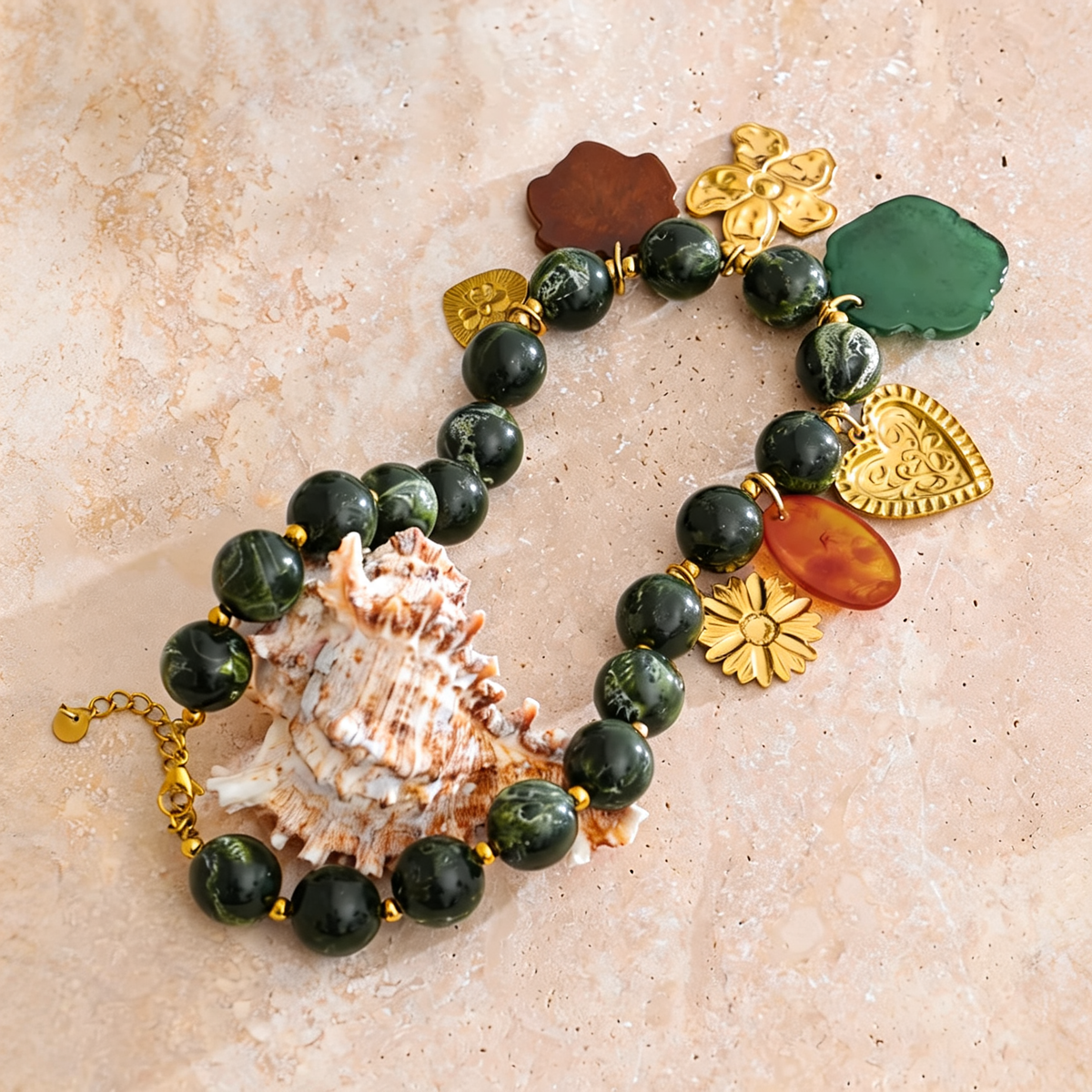 Aster Green Charm Necklace